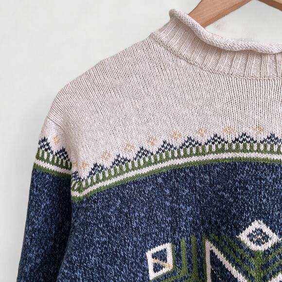 Vintage Cotton Wool Blend Sweater AOP Snowflake Sz S Christmas Mock Neck - Picture 4 of 8